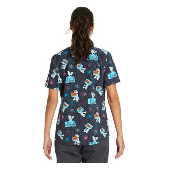 3XL Disney Frozen Scrub Top Womens Gray Olaf Funny Ice Print V Neck Uniform New - Picture 3 of 5